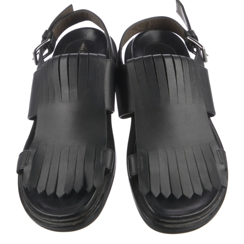 Marni Leather Slingback Fringe Sandals